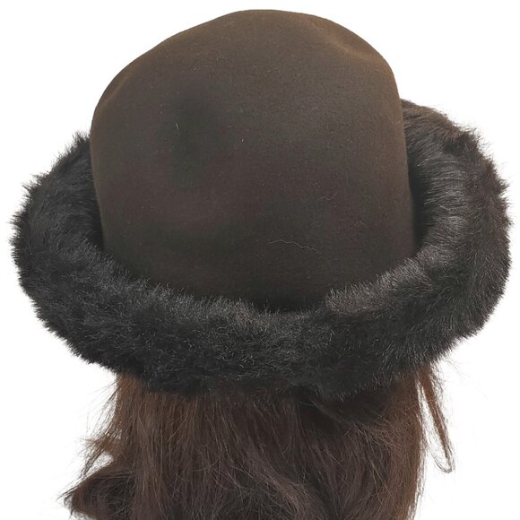 Da-Me Women's Brown Wool Hat w/ Faux Fur Trim. Made in Italy. 23" - Picture 3 of 10